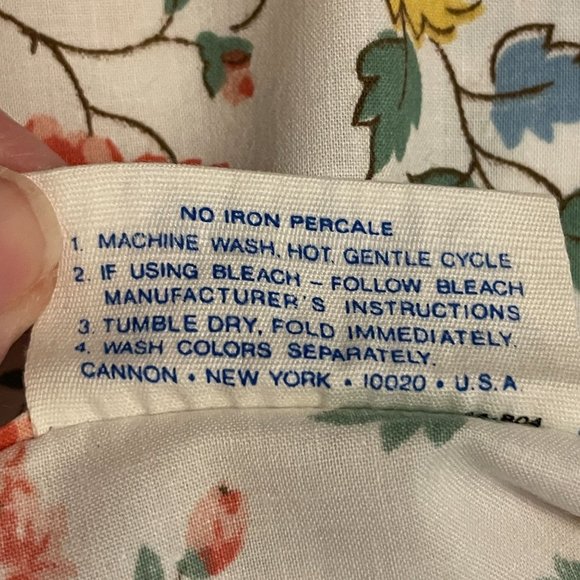 Vintage Cannon Monticello Flat Sheet Blue Pink Yellow Floral Linen Retro Classic - Picture 6 of 6